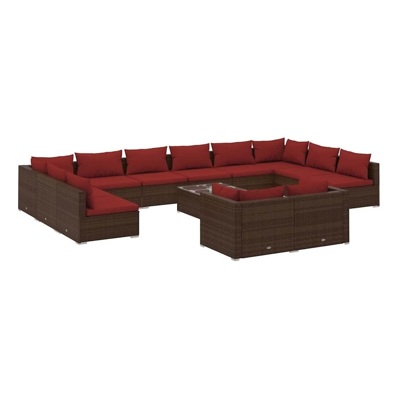 vidaXL 13 Piece Patio Lounge Set with Cushions Brown Poly Rattan