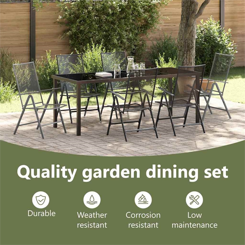 vidaXL Garden Dining Set 7 pcs Anthracite Powder-Coated Steel