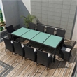 vidaXL 11 Piece Patio Dining Set with Cushions Poly Rattan Black