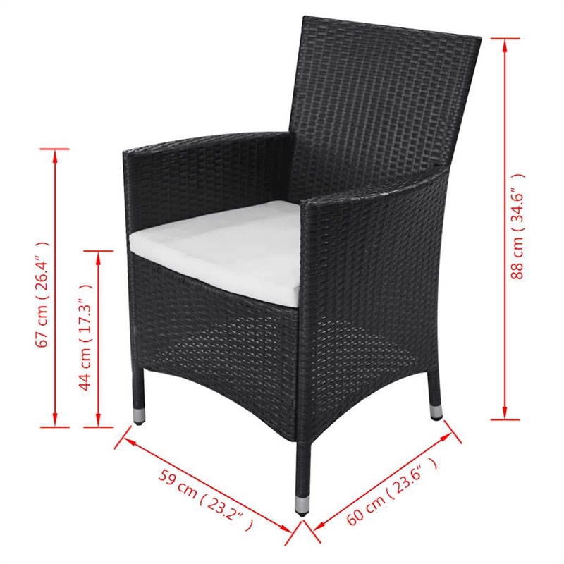 vidaXL 11 Piece Patio Dining Set with Cushions Poly Rattan Black