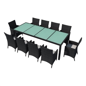 vidaXL 11 Piece Patio Dining Set with Cushions Poly Rattan Black