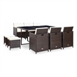 vidaXL 11 Piece Patio Dining Set with Cushions Poly Rattan Brown