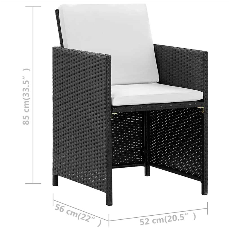 vidaXL 11 Piece Patio Dining Set with Cushions Poly Rattan Black