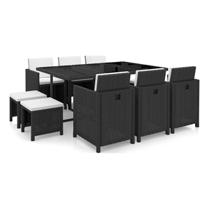 vidaXL 11 Piece Patio Dining Set with Cushions Poly Rattan Black
