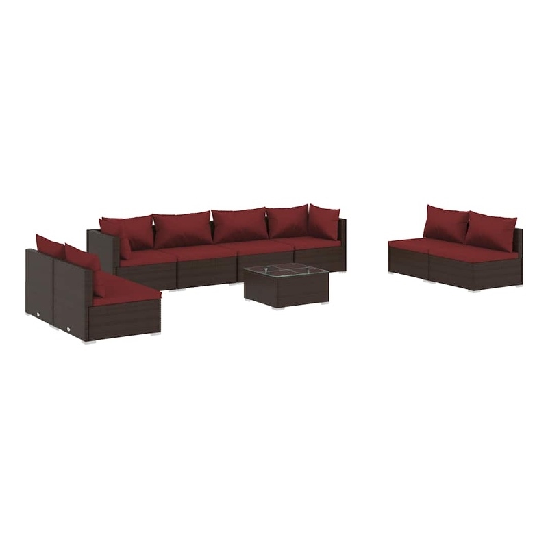 vidaXL 9 Piece Patio Lounge Set with Cushions Poly Rattan Brown