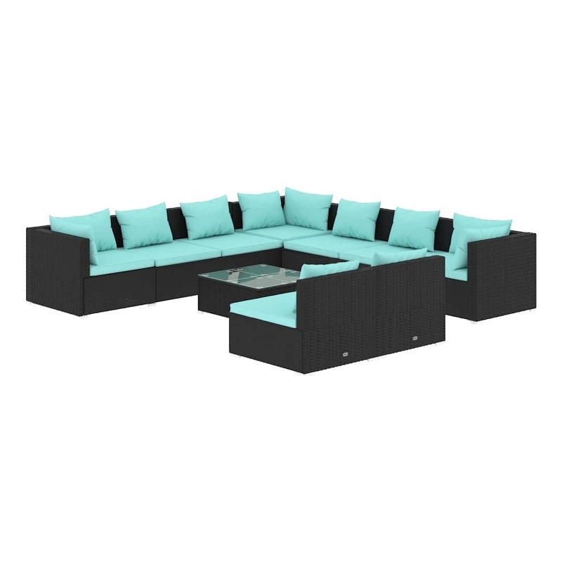 vidaXL 10 Piece Patio Lounge Set with Cushions Black Poly Rattan