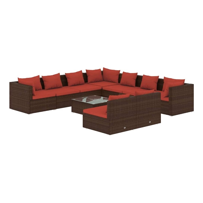 vidaXL 10 Piece Patio Lounge Set with Cushions Brown Poly Rattan
