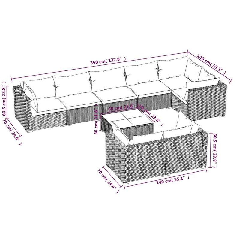 vidaXL 9 Piece Patio Lounge Set with Cushions Black Poly Rattan