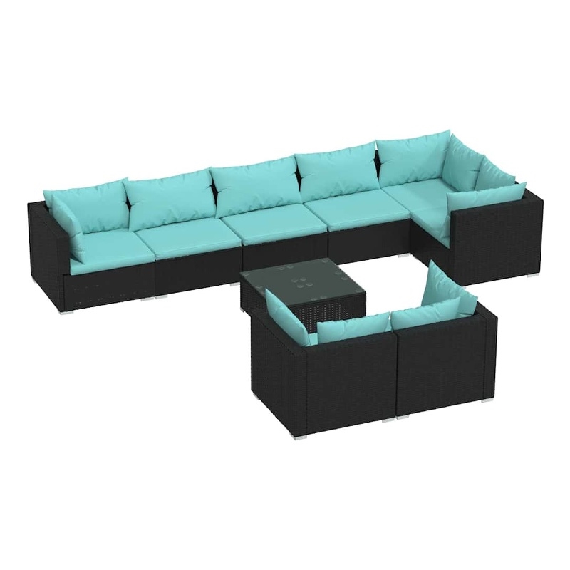 vidaXL 9 Piece Patio Lounge Set with Cushions Black Poly Rattan