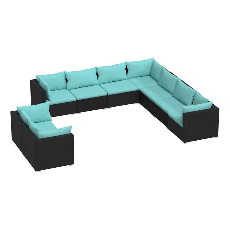vidaXL 9 Piece Patio Lounge Set with Cushions Black Poly Rattan