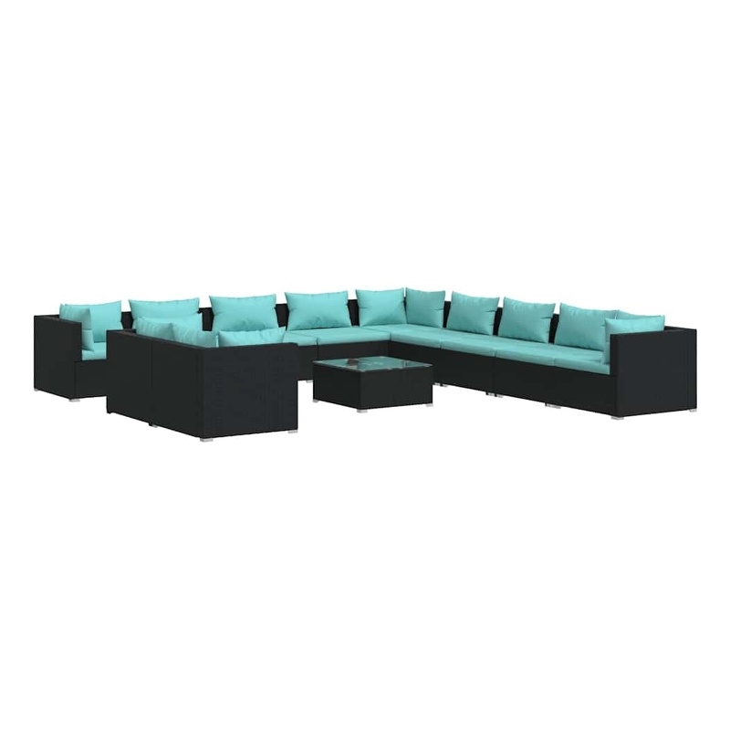 vidaXL 12 Piece Patio Lounge Set with Cushions Black Poly Rattan