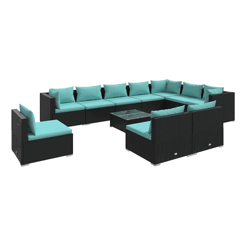 vidaXL 11 Piece Patio Lounge Set with Cushions Poly Rattan Black