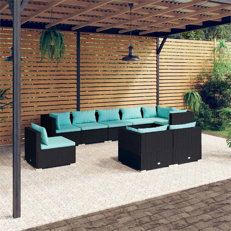 vidaXL 9 Piece Patio Lounge Set with Cushions Poly Rattan Black