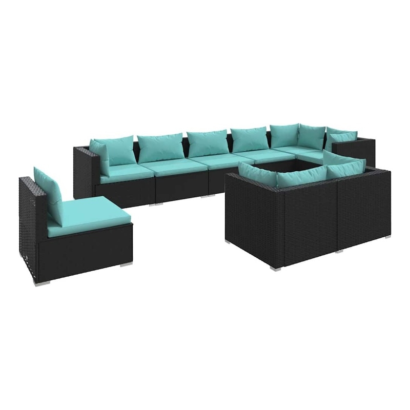 vidaXL 9 Piece Patio Lounge Set with Cushions Poly Rattan Black