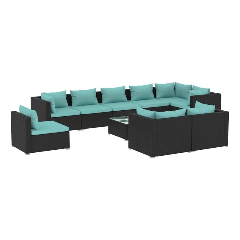 vidaXL 10 Piece Patio Lounge Set with Cushions Poly Rattan Black