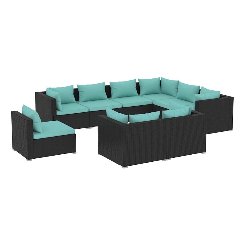 vidaXL 9 Piece Patio Lounge Set with Cushions Poly Rattan Black