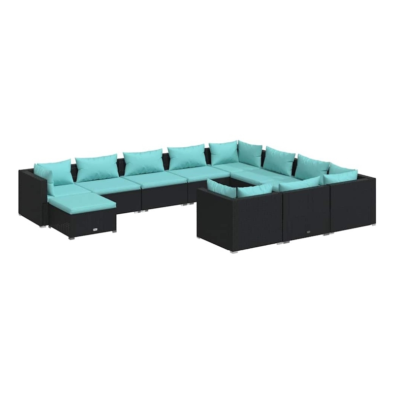 vidaXL 11 Piece Patio Lounge Set with Cushions Poly Rattan Black
