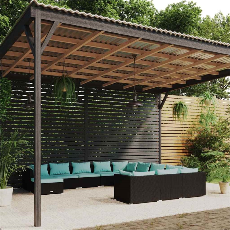 vidaXL 12 Piece Patio Lounge Set with Cushions Poly Rattan Black