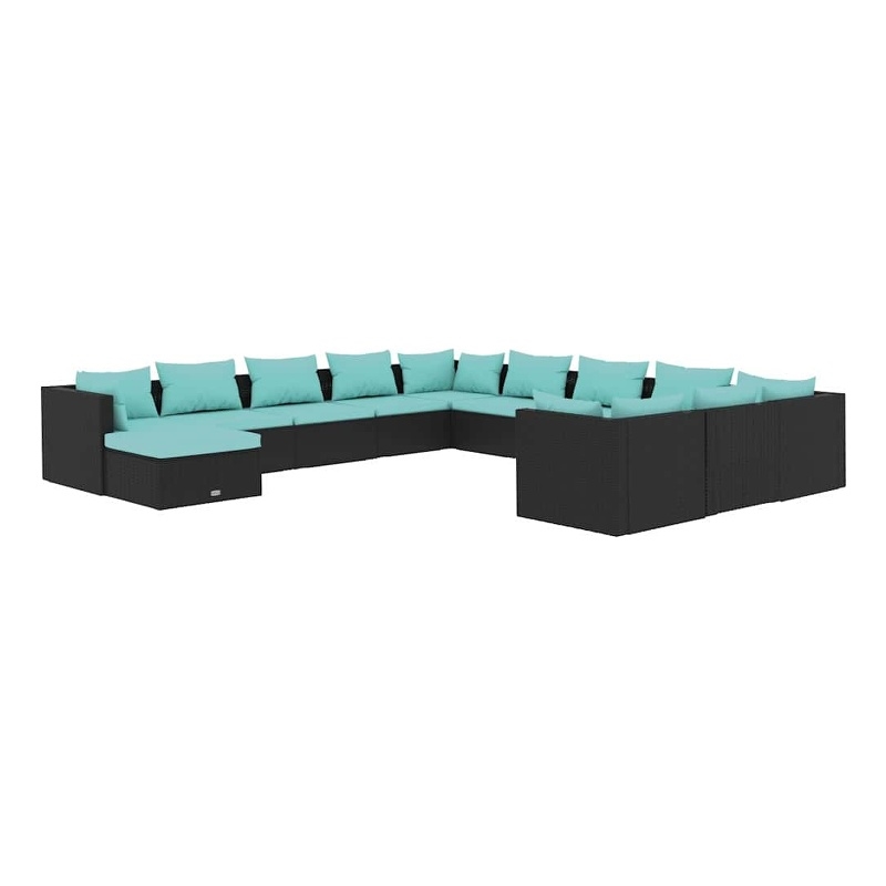 vidaXL 12 Piece Patio Lounge Set with Cushions Poly Rattan Black