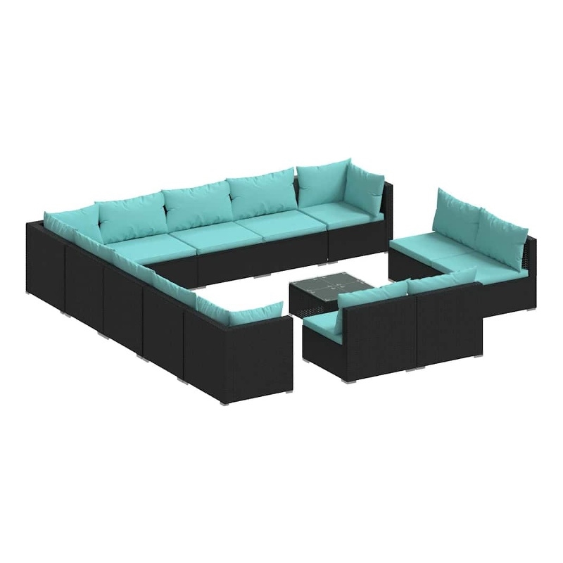 vidaXL 14 Piece Patio Lounge Set with Cushions Black Poly Rattan