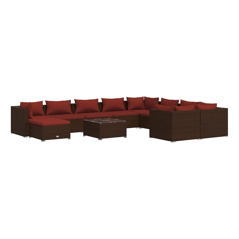 vidaXL 11 Piece Patio Lounge Set with Cushions Poly Rattan Brown