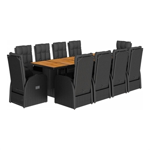 vidaXL 11 Piece Patio Dining Set with Cushions Black Poly Rattan