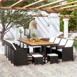 vidaXL 13 Piece Patio Dining Set Poly Rattan and Acacia Wood Black