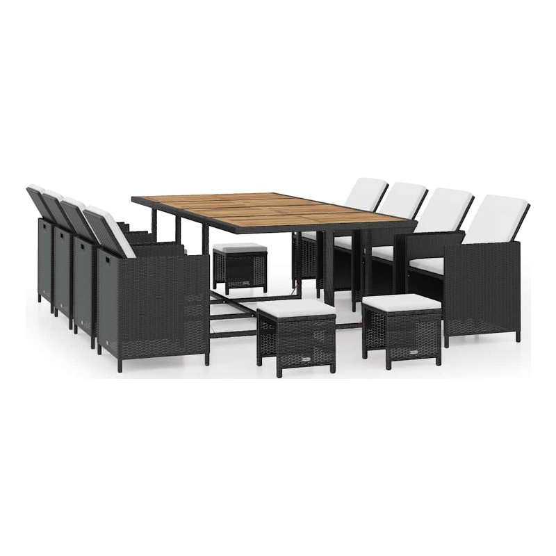 vidaXL 13 Piece Patio Dining Set Poly Rattan and Acacia Wood Black