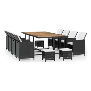 vidaXL 13 Piece Patio Dining Set Poly Rattan and Acacia Wood Black
