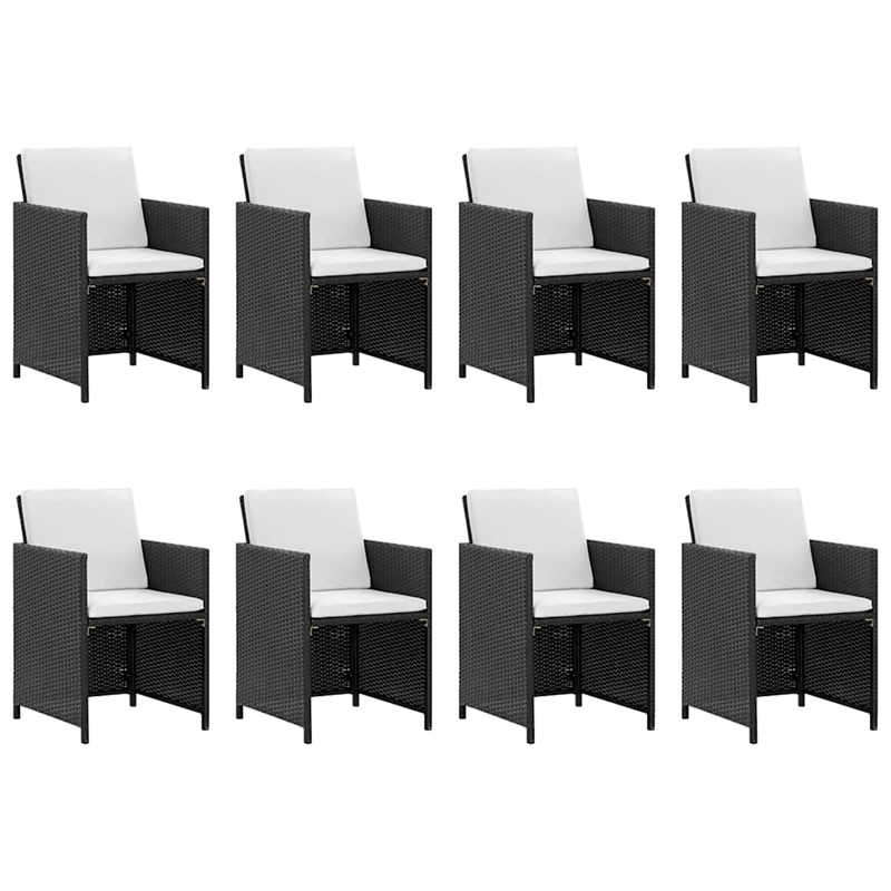vidaXL 13 Piece Patio Dining Set with Cushions Poly Rattan Black