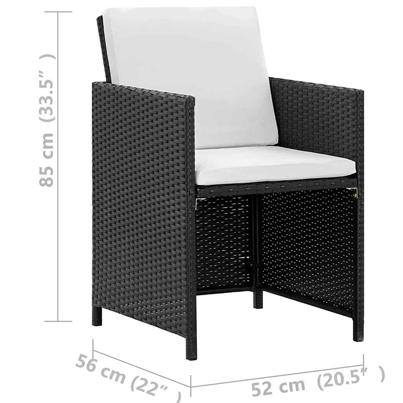 vidaXL 13 Piece Patio Dining Set with Cushions Poly Rattan Black