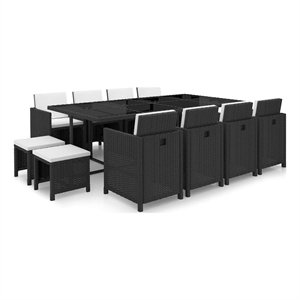 vidaXL 13 Piece Patio Dining Set with Cushions Poly Rattan Black
