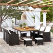 vidaXL 11 Piece Patio Dining Set Poly Rattan and Acacia Wood Black