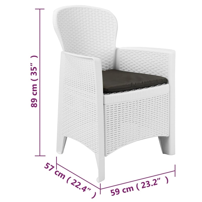 vidaXL 3 Piece Bistro Set Plastic Rattan White