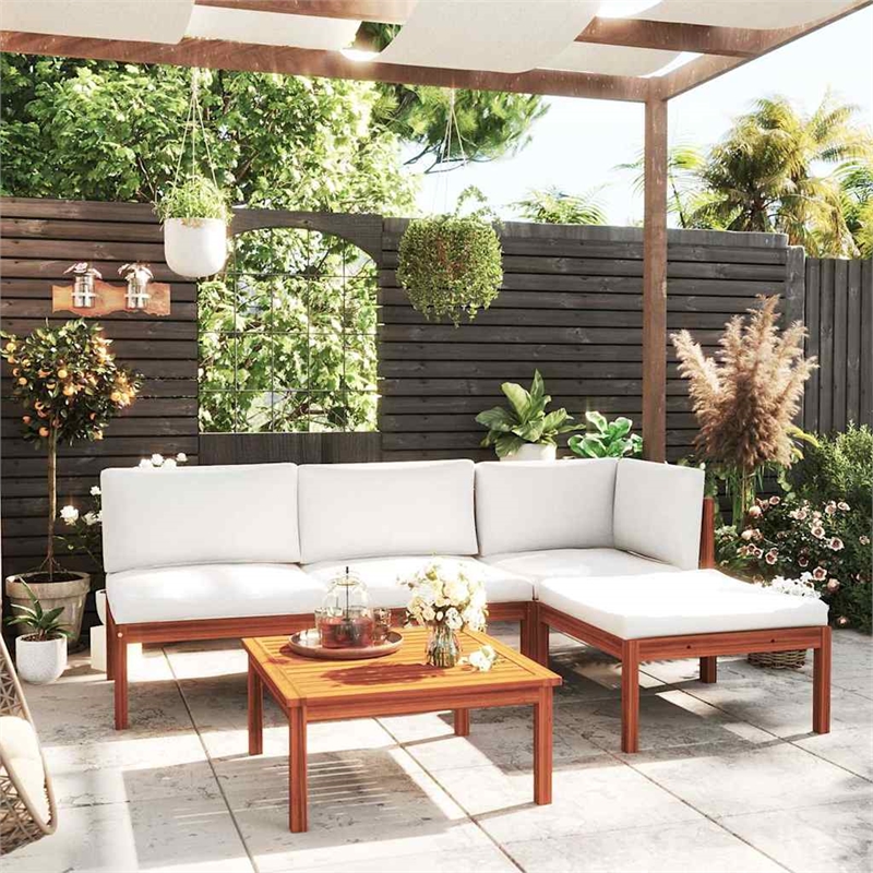 vidaXL 5 Piece Garden Lounge Set with Cushions Cream Wood Acacia&Rope
