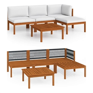 vidaXL 5 Piece Garden Lounge Set with Cushions Cream Wood Acacia&Rope