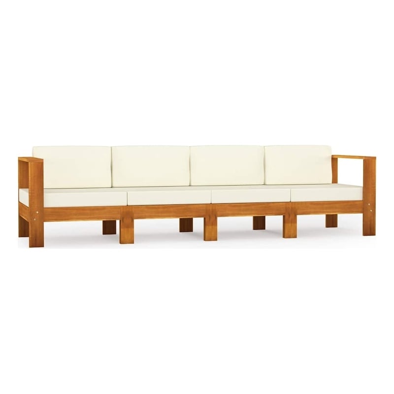 vidaXL 4-Seater Patio Sofa with Cream White Cushions Solid Acacia Wood