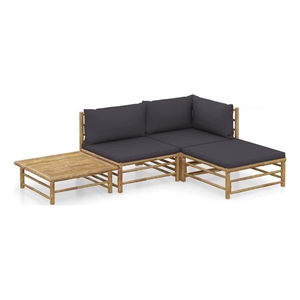 vidaXL 4 Piece Patio Lounge Set with Dark Gray Cushions Bamboo