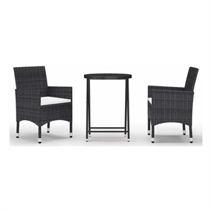 vidaXL 3 Piece Patio Bistro Set Poly Rattan and Tempered Glass Black