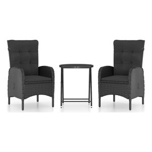 vidaXL 3 Piece Patio Bistro Set Poly Rattan and Glass Black