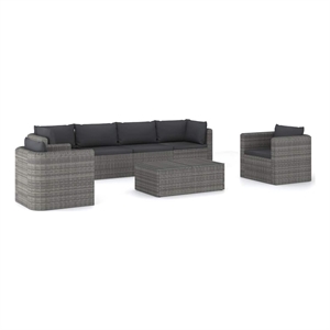 vidaXL 7 Piece Patio Lounge Set with Cushions Poly Rattan Gray