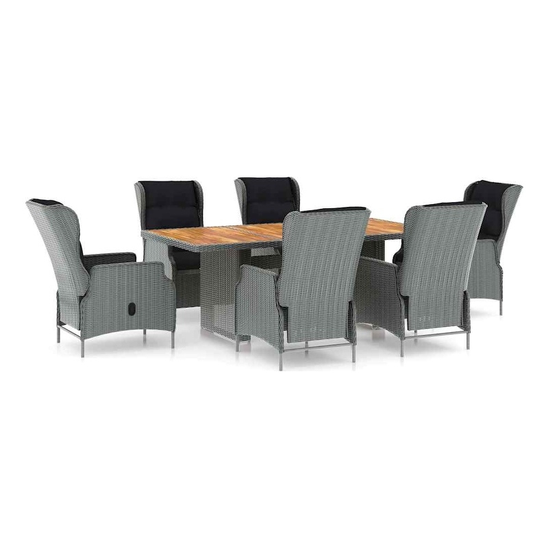 vidaXL 7 Piece Patio Dining Set with Cushions Poly Rattan Light Gray