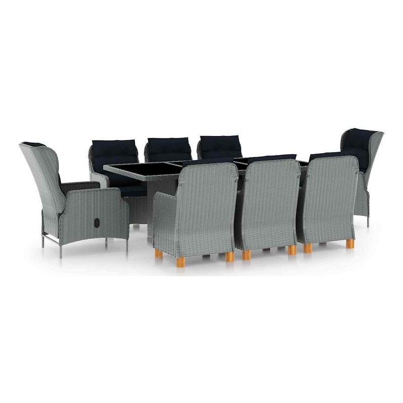 vidaXL 9 Piece Patio Dining Set with Cushions Poly Rattan Light Gray