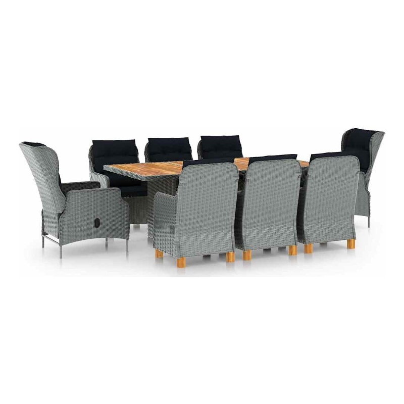 vidaXL 9 Piece Patio Dining Set with Cushions Poly Rattan Light Gray