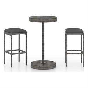 vidaXL 3 Piece Patio Bar Set with Cushions Poly Rattan Gray