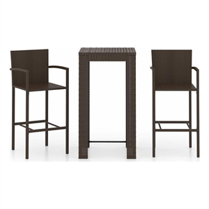 vidaXL 3 Piece Patio Bar Set with Armrest Poly Rattan Brown