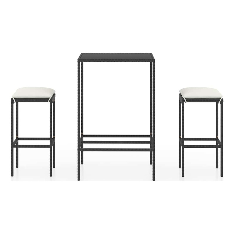 vidaXL 3 Piece Patio Bar Set with Cushions Poly Rattan Black