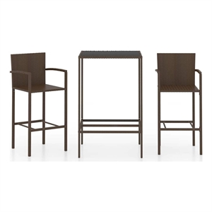 vidaXL 3 Piece Patio Bar Set Poly Rattan Brown