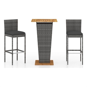 vidaXL 3 Piece Patio Bar Set with Cushions Poly Rattan Gray