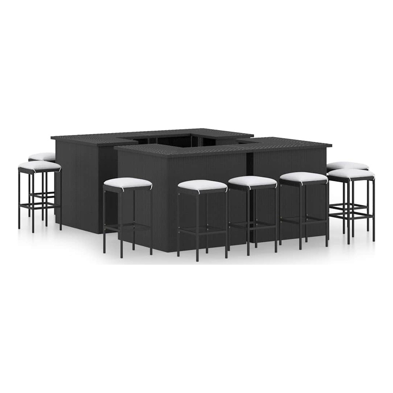 vidaXL 16 Piece Patio Bar Set with Cushions Poly Rattan Black